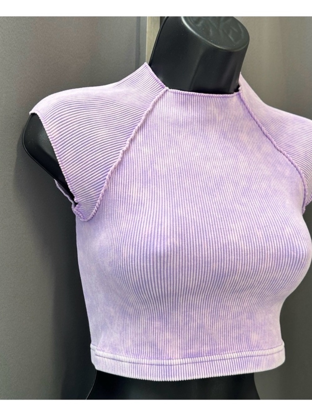 Zenana Outfitters Lavender Ribbed Mock Neck Crop Top